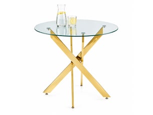 Table à manger ronde 80x80x75 cm en verre trempé et métal doré