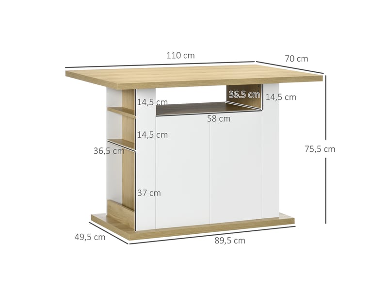 Ilot central cuisine table dim. 110l x 70l x 75,5h cm - avec grand plan de travail 4 personnes - Conforama C