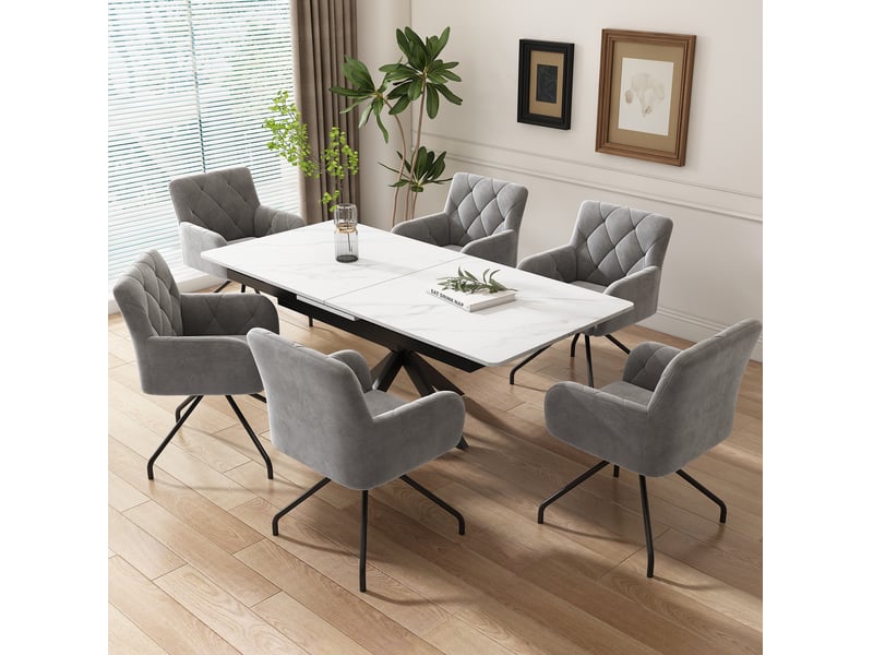  Lot de 6 chaises de salle à manger en velours gris clair avec accoudoirs  - Conforama B