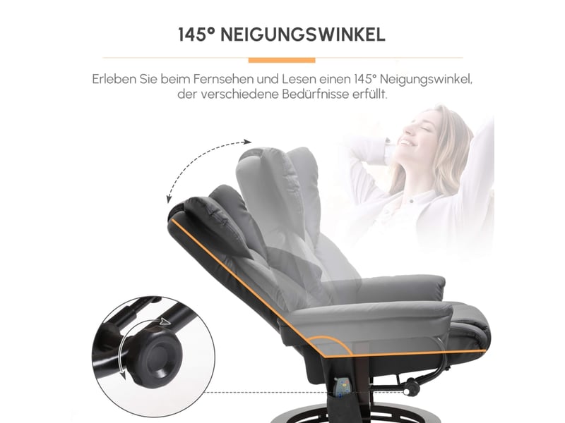  Fauteuil relax massant inclinable,79x82x101 cm,avec repose-pieds,similicuir,noir  - Conforama D