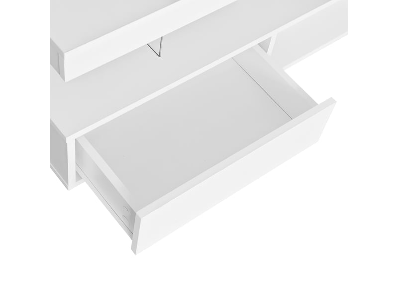  Table basse brillante en panneaux de particules avec lumière led,4 plateaux en verre,2 tiroirs et 2 compartiments ouverts,blanc table basse blanc - Conforama E