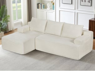 Canapé d'angle réversible convertible <strong>BIQZUYA</strong> <strong></strong> 4 places Velours côtelé beige avec coffre de rangement
