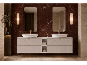 Meuble sous-vasque suspendu aura 180 cm avec étagère blanche cachemire mat k