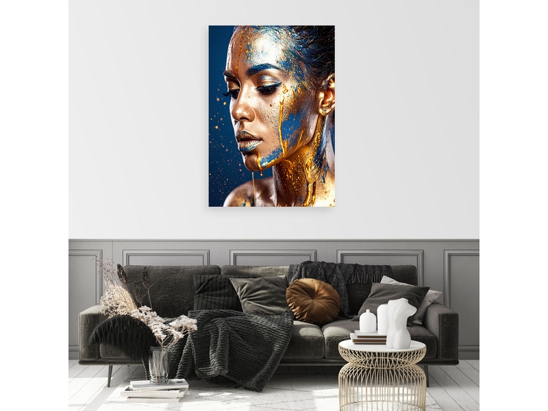  Impression sur toile, portrait artistique d'une femme aux accents dorés 20x30 1328137240 - Conforama B