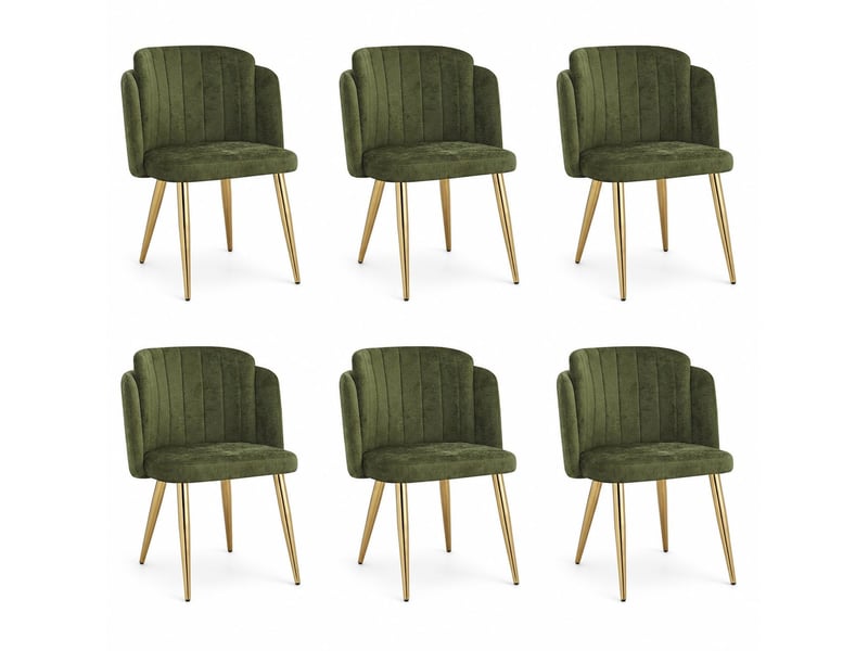  Lot de 6 chaises de salle à manger 58,5x62x78 cm, dossier incurvé, patins réglables, polyester fer, vert et doré  - Conforama A