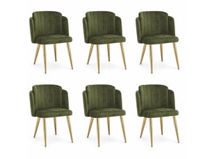 Lot de 6 chaises de salle à manger 58,5x62x78 cm, dossier incurvé, patins réglables, polyester fer, vert et doré