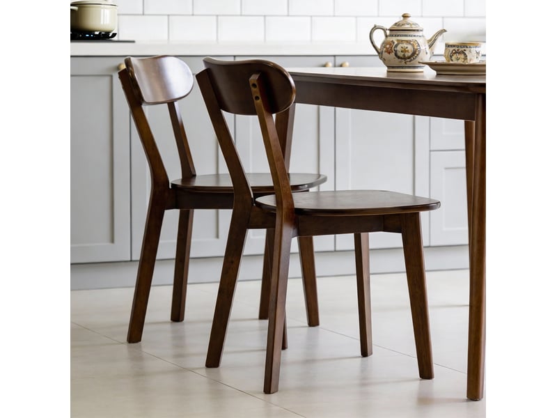  Lot de 2 chaises de salle à manger en bois marron noyer, style moderne du milieu du siècle  - Conforama C