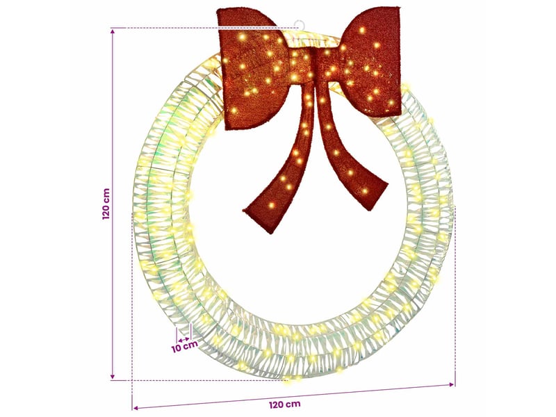  Couronne de noël, décoration de noël blanc chaud 120 x 120 x 10 cm pet 150 led cf61764  - Conforama E