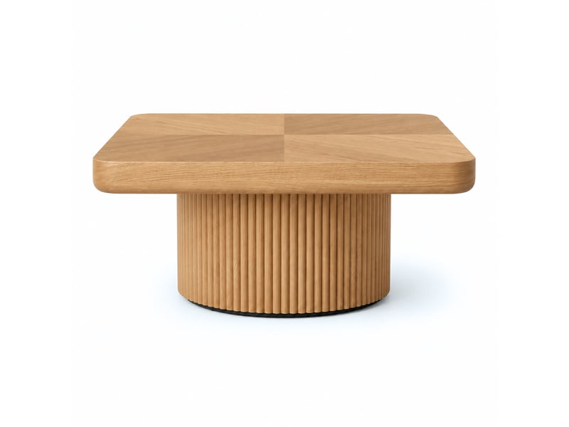  Table basse carrée à plateau façon parquet et pied central bois naturel 78 × 78 × 38 cm IKSETERA TRADING LTD - Conforama W