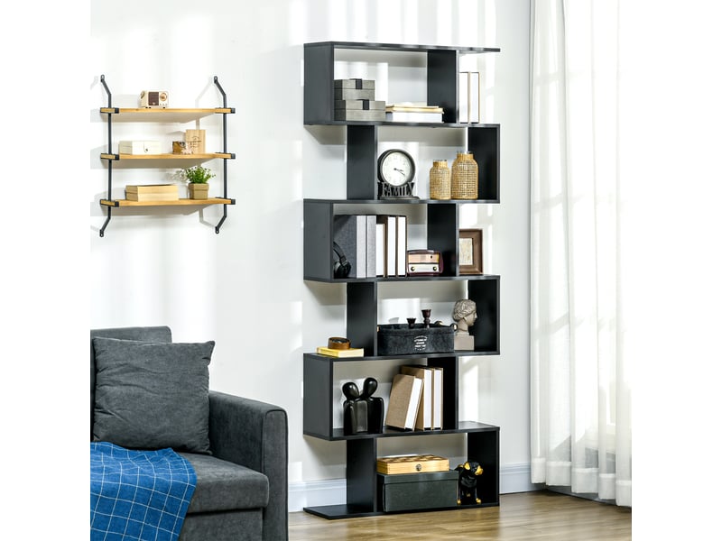  Bibliothèque étagère zig zag design contemporain 80l x 23l x 192h cm 6 niveaux noir  - Conforama D