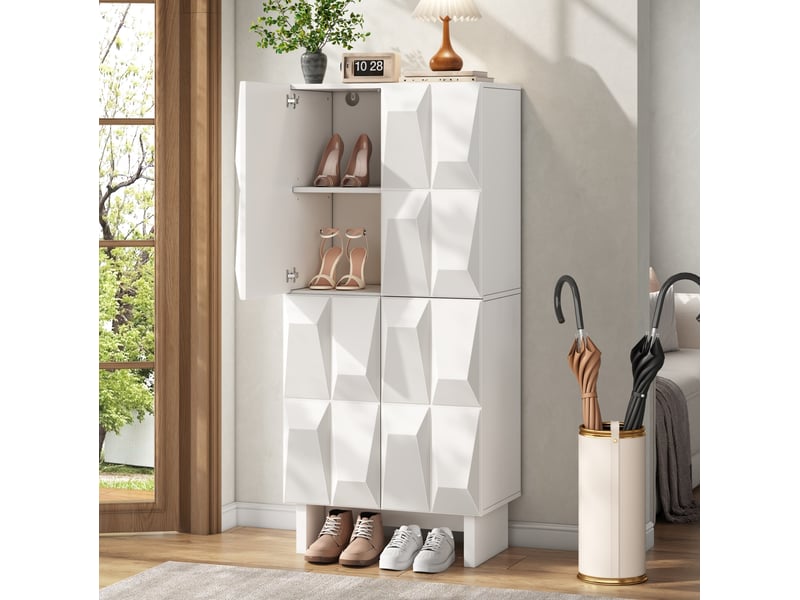  Meuble de rangement 60,5x34x135,5 cm à 4 portes, 4 compartiments, étagères réglables, panneau de particules  - Conforama E