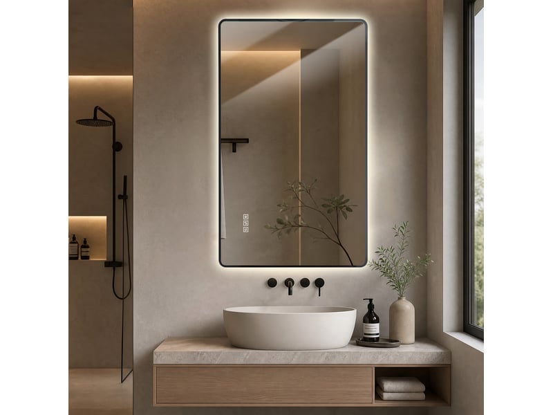 Miroir de salle de bains led 100x60 cm noir avec antibuée et variateur - Conforama E