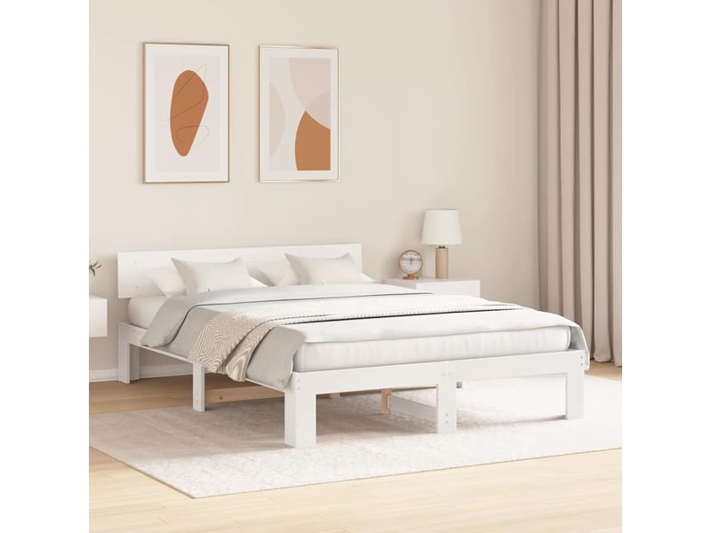  Lit double- lit adulte -  cadre de lit avec tête de lit blanc 140 x 200 cm pin massif  - Conforama B