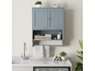 Armoire de salle de bain murale à 2 portes avec étagères réglables et porte-serviettes, en mdf, 56,8 × 19 × 70 cm