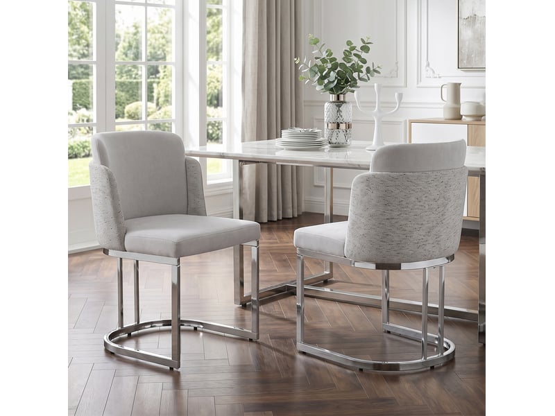  Lot de 6 chaises de salle à manger 61,5x53,5x86 cm – gris clair et argenté – pieds en métal  - Conforama B