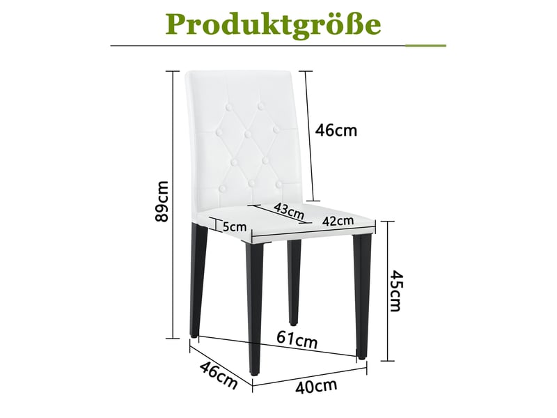  Lot de 4 chaises de salle à manger 89 cm, chaise cuisine, assise confortable, dossier à motifs losange, pu blanc, métal noir  - Conforama C