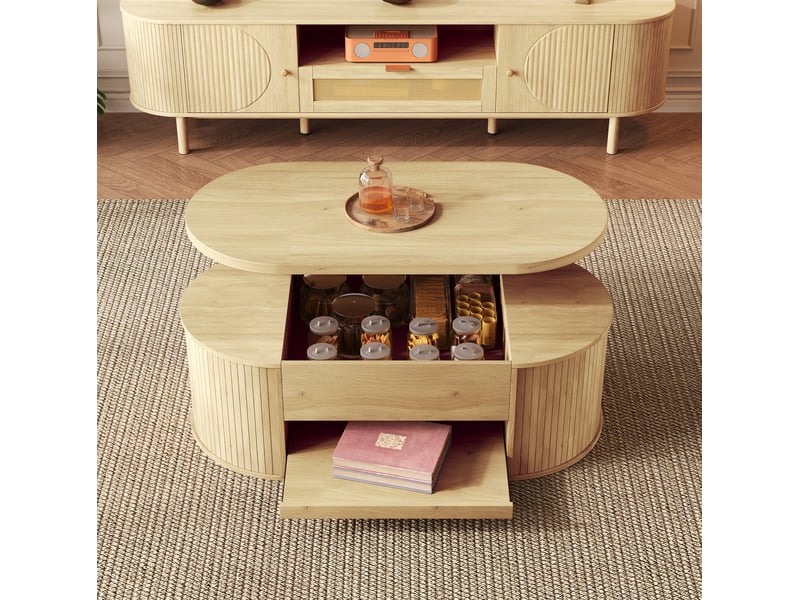  Table basse relevable 110 x 55,5 cm en mdf naturel avec rangement caché  - Conforama D