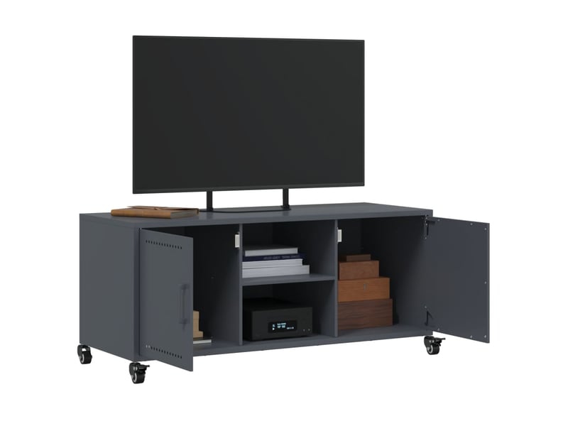  Meuble tv - banc tv - meuble de rangement anthracite 100,5x39x43,5 cm acier  - Conforama E