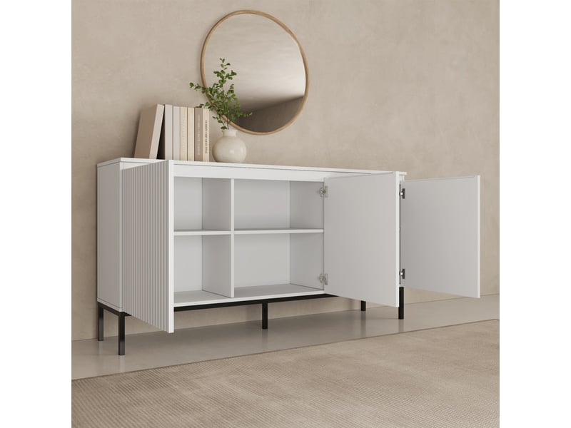  Buffet de salon bas 3 portes cannelé | meuble de rangement à rainures | console d'entrée | 150x35x77cm | modèle logan | couleur blanc Logan - Conforama D