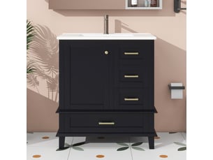 Meuble vasque noir 76 cm avec lavabo céramique intégré et 3 tiroirs silencieux