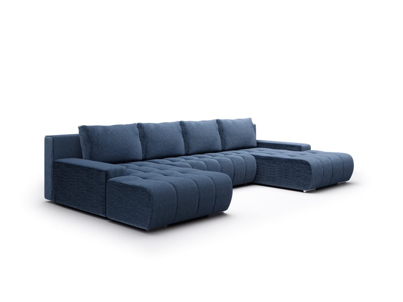  Canapé d'angle convertible velutti u velours côtelé poso bleu, forme u avec coffre  - Conforama A