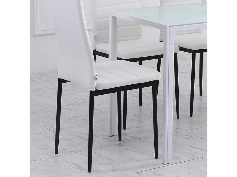  Lot de 4 chaises de salle à manger chaises de cuisine avec dossier haut pieds en métal et tissu en lin 41x50x97cm blanc  - Conforama R