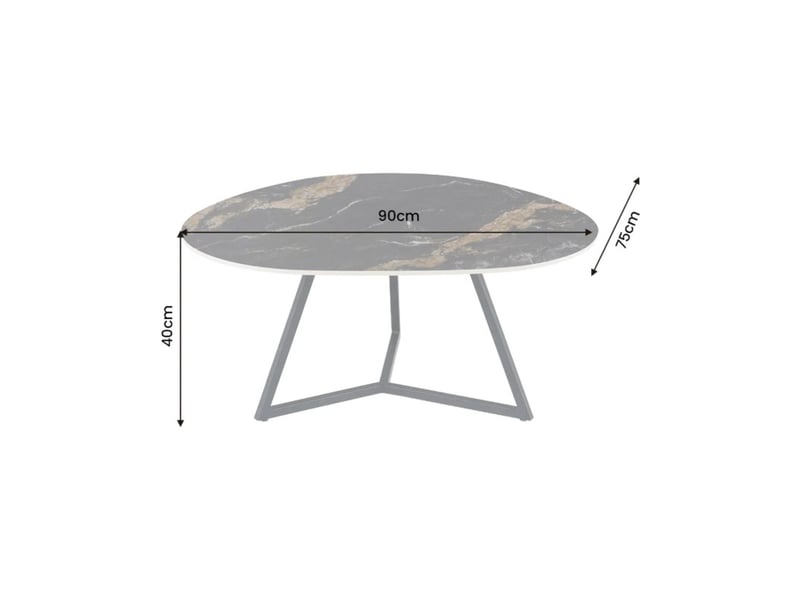  Table basse petrano 90 cm en céramique noire effet marbre sable et métal noir – forme organique  - Conforama C