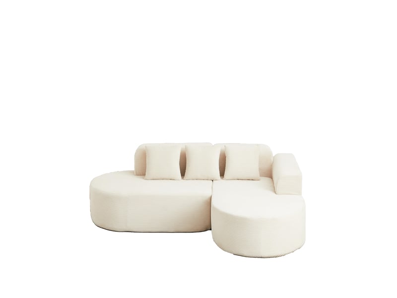  Canapé d'angle - 220x155x70 cm - canapé en l modulaire incurvé velours côtelé avec méridienne et 3 coussins sans montage - beige  - Conforama A