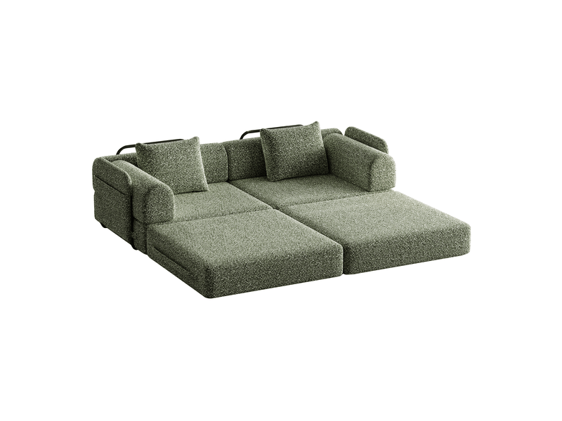  Canapé-lit convertible 2-en-1 modulable 183.8x91.4x69.8cm métal, chenille vert ABC - Conforama A