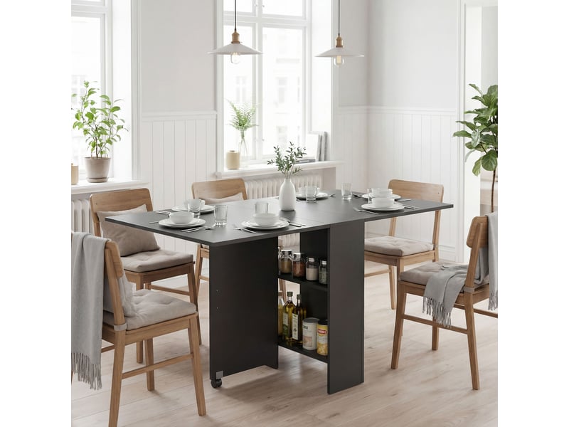  Table pliante de cuisine salle à manger amovible sur roulettes 75 x 140 x 74 cm noir coloris  - Conforama D