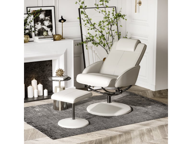  Fauteuil inclinable avec repose-pieds, tv pivotant 360°, lecture salonchambre, similicuir, gris.  - Conforama D