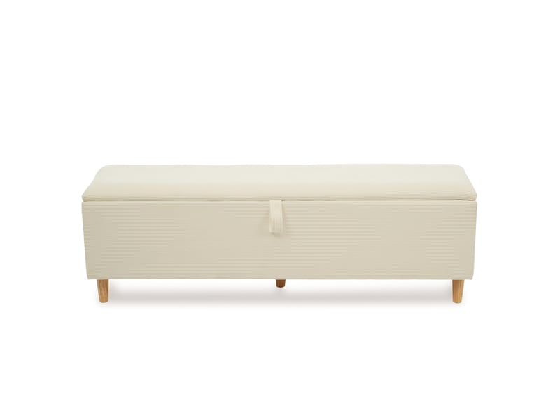  Banquette coffre 145 x 38 cm beige, tissu cord et bois, rangement hydraulique pour chambre, salon ou entrée  - Conforama D