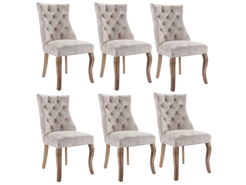  Lot de 6 chaises en velours coloris beige avec pieds en bois massif  - Conforama A