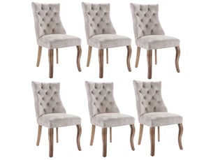 Lot de 6 chaises en velours coloris beige avec pieds en bois massif