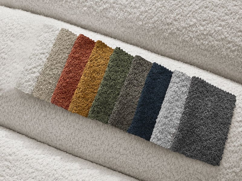  Bobochic canapé droit fixe 3 places talia tissu bouclette avec pouf blanc TALIA - Conforama C