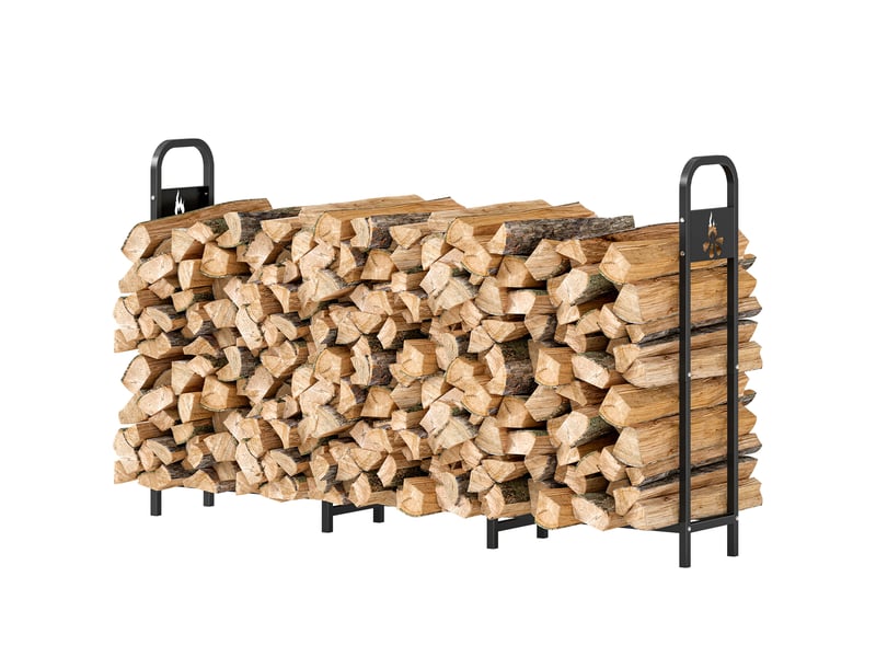  Porte-bûches extérieur métallique, capacité 300 kg, acier noir, 199 x 30 x 121 cm  - Conforama B