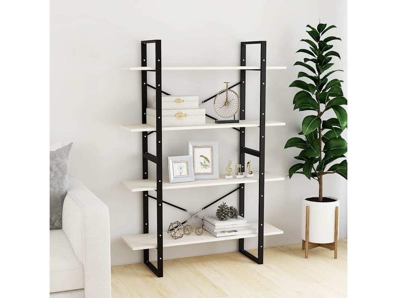  Bibliothèque à 4 niveaux, armoire à livres blanc 100x30x140 cm bois de pin massif  - Conforama C