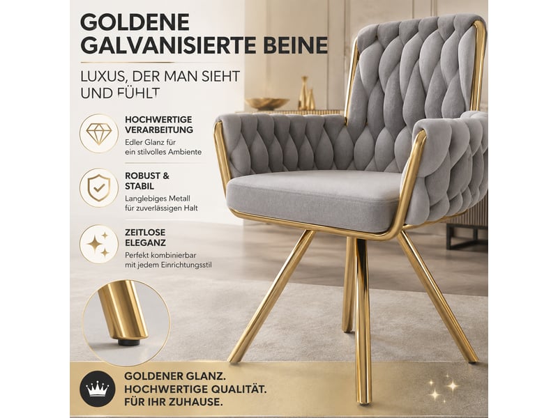 Lot de 2 chaises de salle à manger pivotantes,avec accoudoirs,velours,gris  - Conforama E