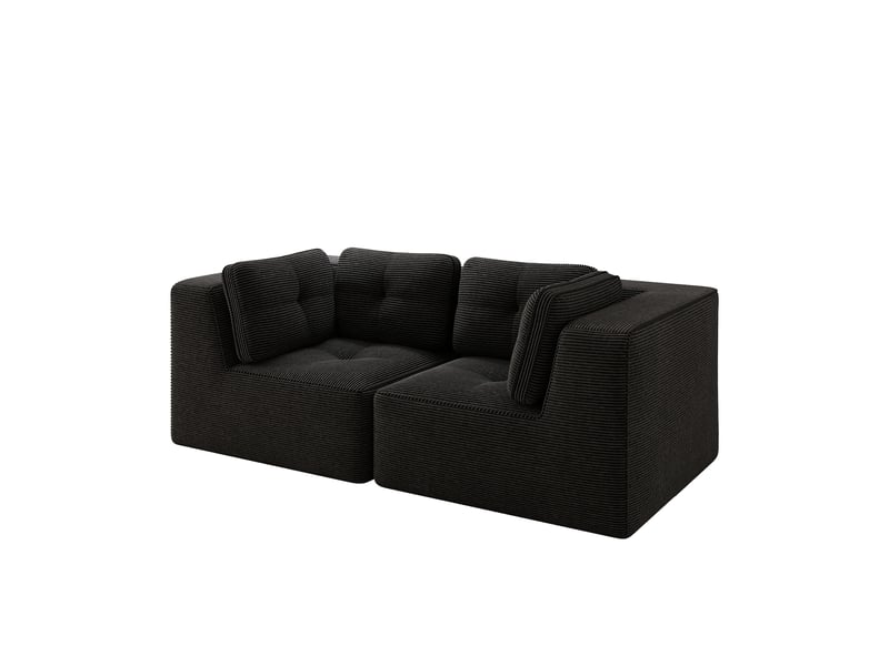  Canapé d'angle modulaire sans structure rigide avec assise profonde et confort enveloppant en velours côtelé noir  - Conforama A