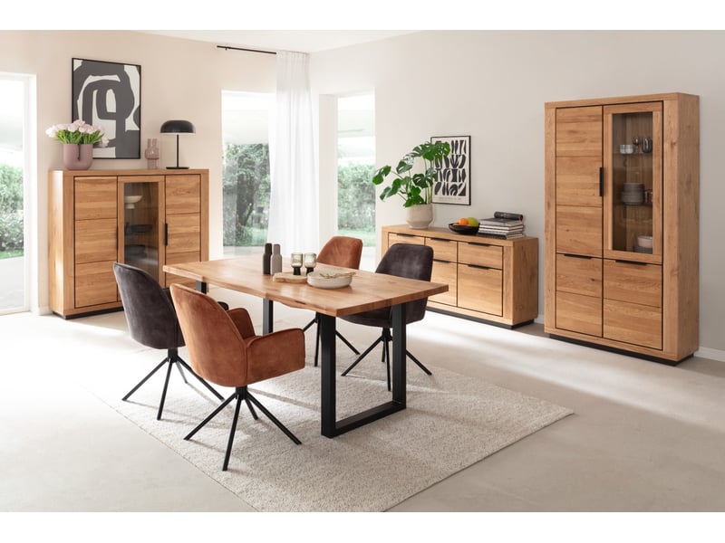  Buffet bas 3 portes et 3 tiroirs coloris chêne massif huilé - longueur 163 x hauteur 80 x profondeur 40 cm  - Conforama B