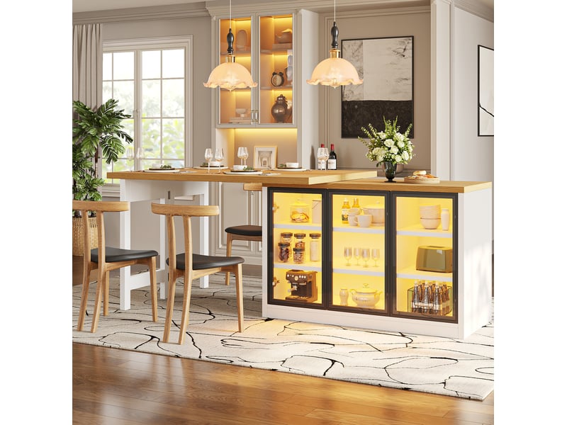 Îlot de cuisine multifonction 120x40x72 cm, à rangement extensible, structure en mdf, meuble cuisine, couleur blanc - Conforama D