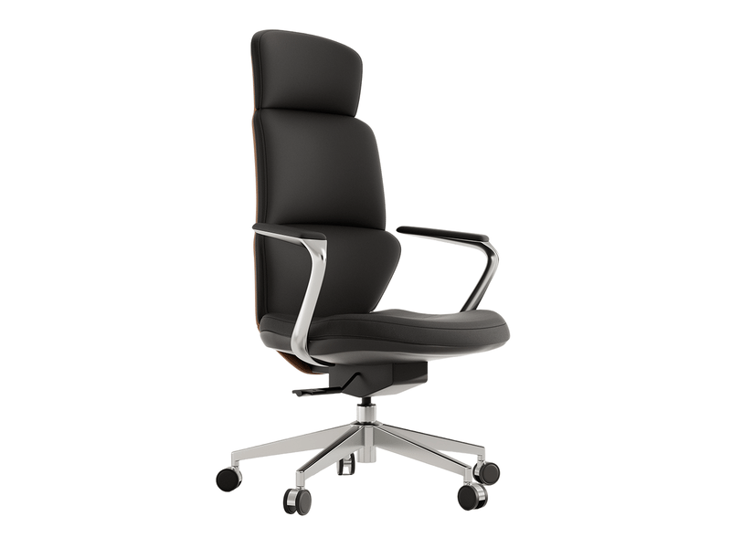 Fauteuil de bureau classique en cuir véritable bicolore noir et marron, mécanisme inclinable jusqu'à 127° - Conforama A