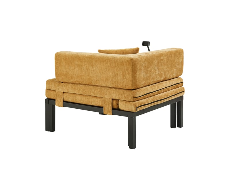 Canapé droit convertible 1 place en velours jaune, cadre en bois, lit simple escamotable et pliable, pour petits espaces - Conforama A