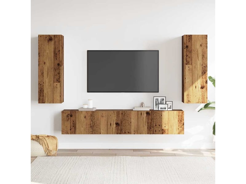  Lot de 4 meuble tv mural, meuble tv suspendu vieux bois bois d'ingénierie shl5230  - Conforama C