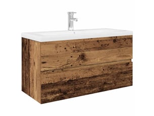 Meuble de lavabo avec bassin et robinet intégrés vieux bois shl2684