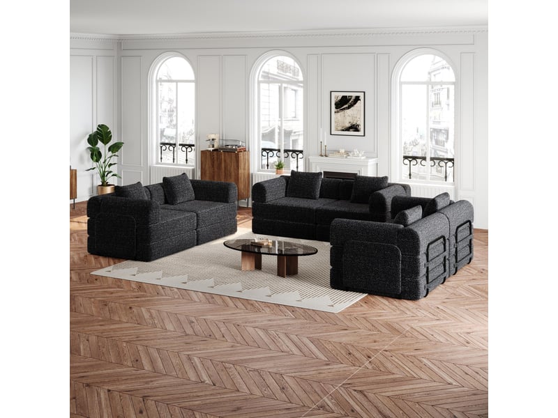  Canapé panoramique xxl modulable - 274x184x70cm - chauffeuse lit chenille, poches rangement, cadre acier - gris foncé  - Conforama D