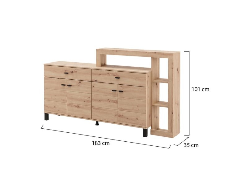  Buffet chefch, meuble bas 2 tiroirs, 183x35x101h cm chêne marron nœuds Chefch - Conforama C