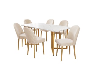 Chaises de salle à manger lot de 6 à dossier incurvé  - pieds antidérapants velours métal doré beige