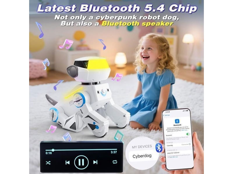 Robot chien telecommande programmable 17 fonctions led rgb musique bluetooth 151498_AABBF41303_6_DROPFR - Conforama D