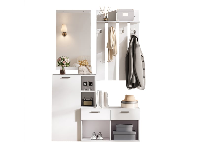Portemanteau avec banc et rangement 120 x 175,5 cm en mdf blanc - Conforama R